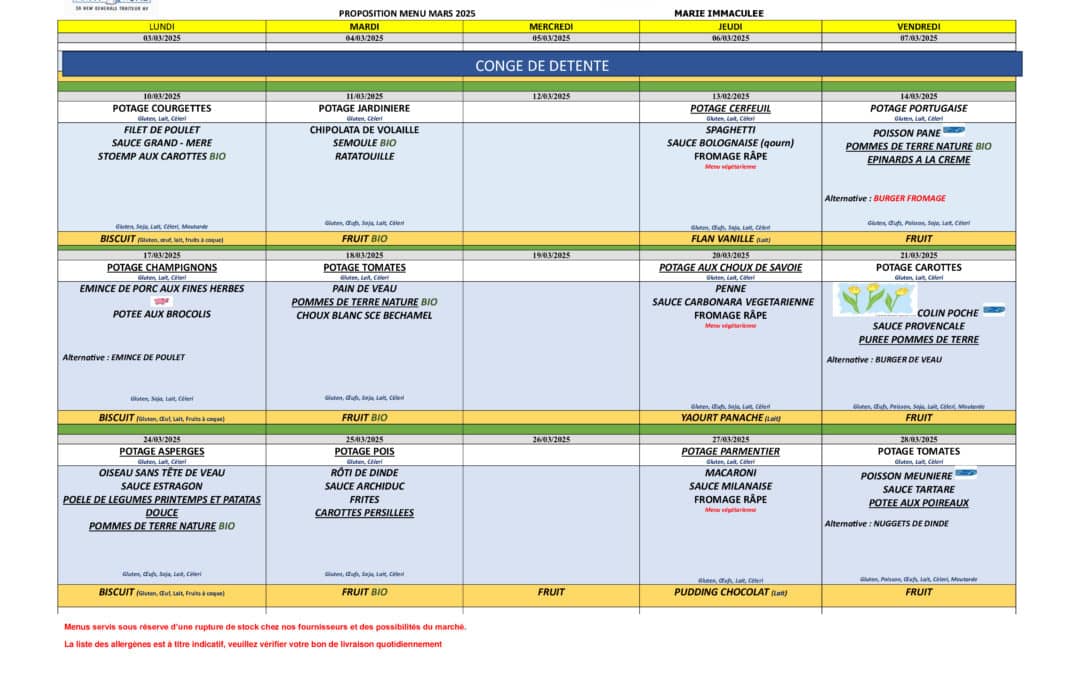 Menus Mars 2025