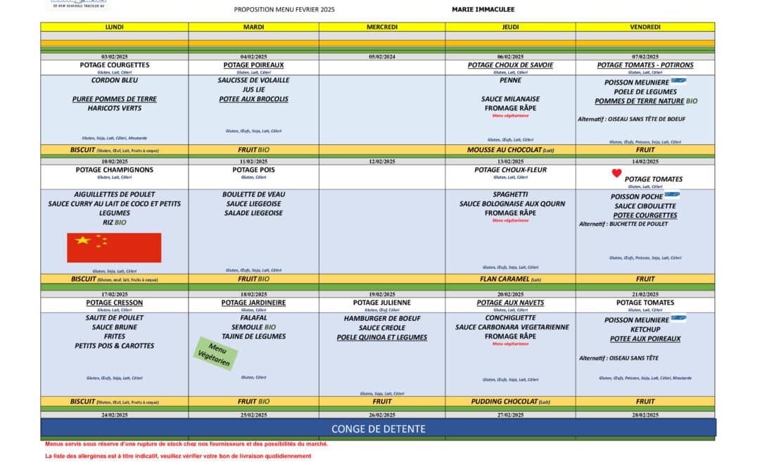 Menu Février 2025